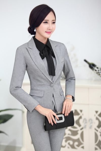 Đồng phục công sở – Áo vest nữ màu xám 03