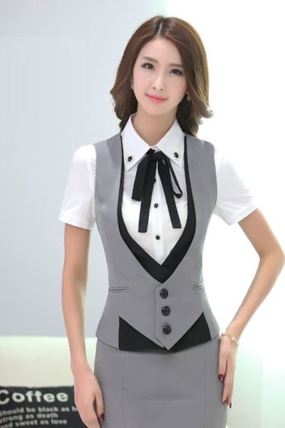 Đồng phục công sở – Ghi lê nữ màu xám 06