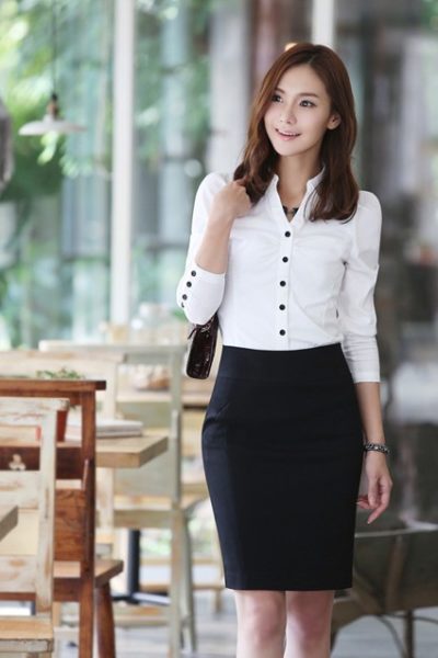 Đồng phục công sở – Áo sơ mi nữ màu trắng tay dài 04