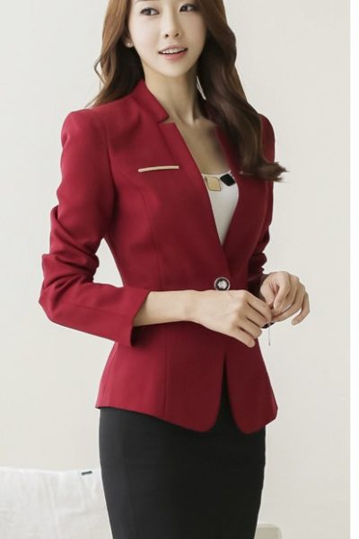 Đồng phục công sở – Áo vest nữ màu đỏ đô 09