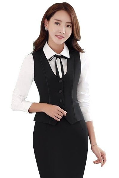 Đồng phục nhà hàng khách sạn – Đồng phục lễ tân váy đen, vest đen, áo sơ mi trắng 10