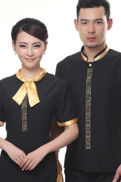 Đồng phục nhà hàng khách sạn – Đồng phục phục vụ màu đen phối vàng 15