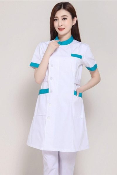 Đồng phục bệnh viện – Đồng phục y tá màu trắng phối xanh tay ngắn 12