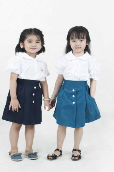 Đồng phục học sinh sinh viên – Đồng phục học sinh cấp I chân váy có nút, áo sơ mi trắng 13