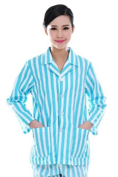 Đồng phục bệnh viện – Đồng phục bệnh nhân sọc xanh trắng tay dài 02
