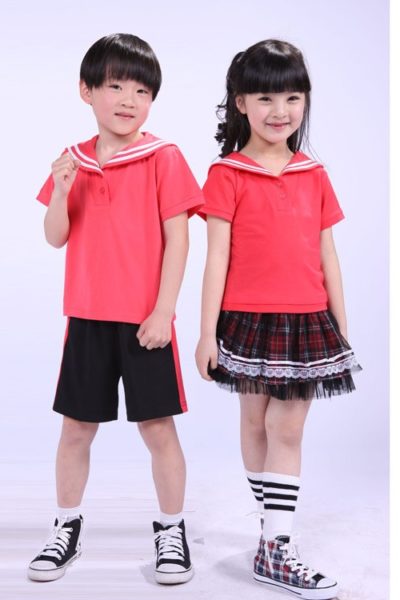 Đồng phục học sinh sinh viên – Đồng phục học sinh cấp I váy caro quần phối sọc áo hồng ngắn tay  21