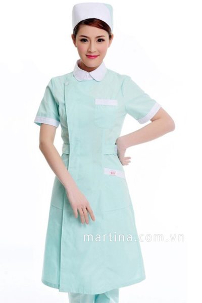 Đồng phục bệnh viện – Đồng phục y tá màu xanh phối trắng tay ngắn 24