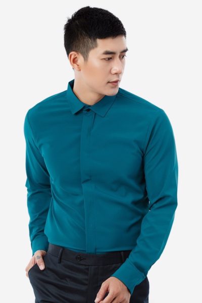Đồng phục công sở – Áo sơ mi tay dài màu xanh cổ vịt 24