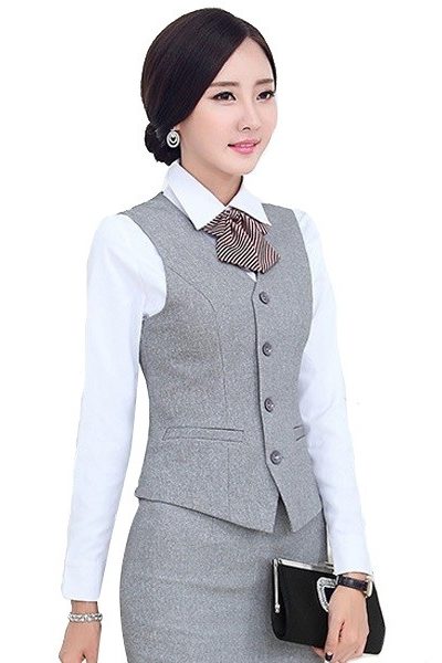 Đồng phục công sở – Ghi lê nữ màu xám nhạt 13