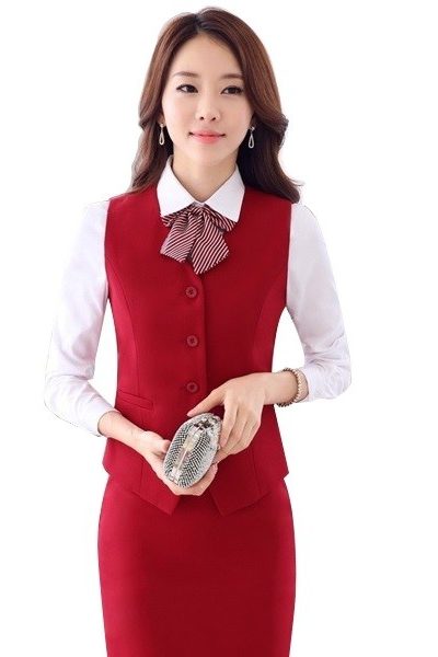 Đồng phục công sở – Ghi lê nữ màu đỏ đô  21