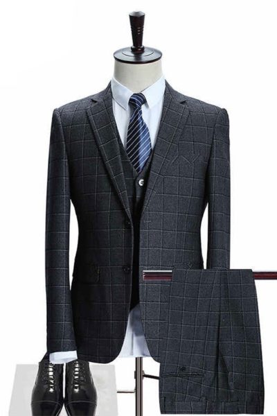 Đồng phục công sở – Áo vest nam màu xám sọc caro trắng 35