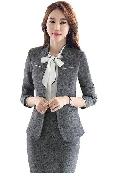 Đồng phục nhà hàng khách sạn – Đồng phục lễ tân áo vest xám chân váy xám 36