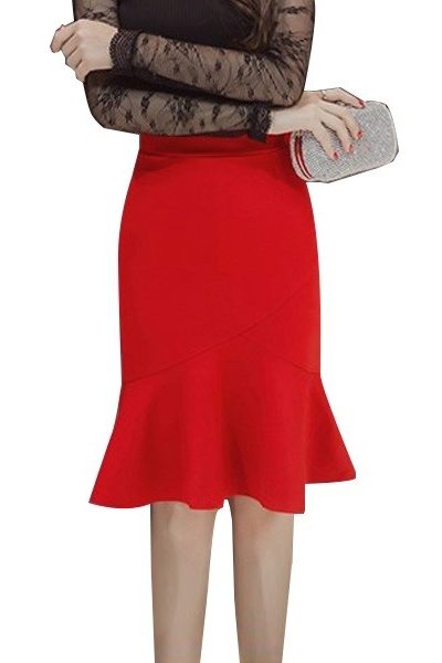Đồng phục công sở – Chân váy ống loe màu đỏ 22