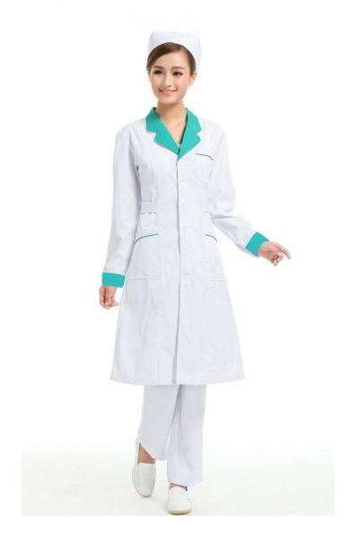 Đồng phục bệnh viện – Đồng phục y tá màu trắng cổ xanh 27