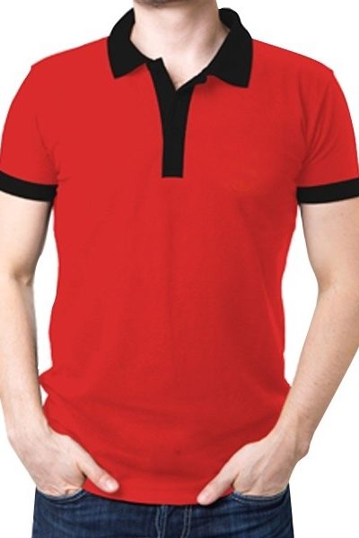Đồng phục áo thun – Áo thun cổ trụ màu đỏ cổ đen 08