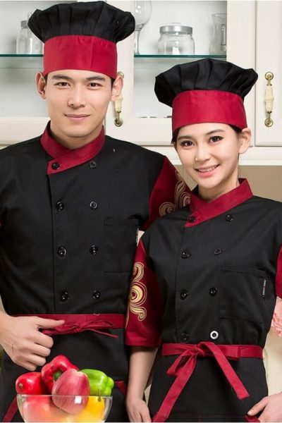 Đồng Phục Nhà Hàng Khách Sạn-Đồng Phục Bếp Màu Đen Phối Đỏ 71