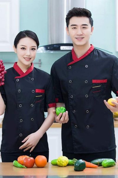 Đồng Phục Nhà Hàng Khách Sạn-Đồng Phục Bếp Màu Đen Phối Đỏ 41