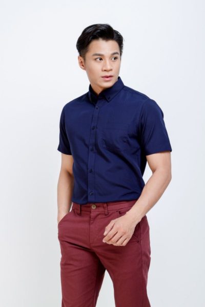Đồng Phục Công Sở-Áo Sơ Mi Nam Màu Xanh Tay Ngắn 77