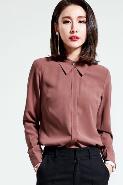 Đồng phục công sở – Áo sơ mi nữ tay dài màu nâu 34