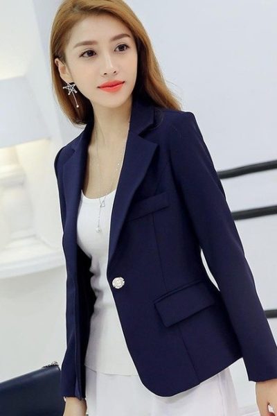 Đồng phục công sở – Áo vest nữ màu xanh dương 101
