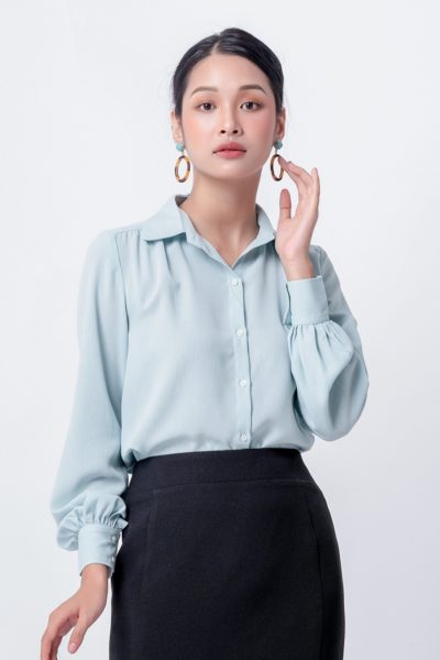Đồng phục công sở – Áo sơ mi nữ tay dài màu xanh pastel 37