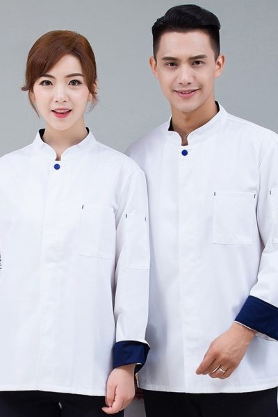 Đồng Phục Nhà Hàng Khách Sạn-Đồng Phục Bếp Màu Trắng Phối Xanh 72