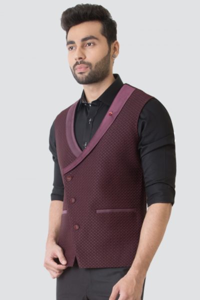Đồng Phục Công Sở-Áo Gile Nam Màu Đỏ Đô In Vân 95
