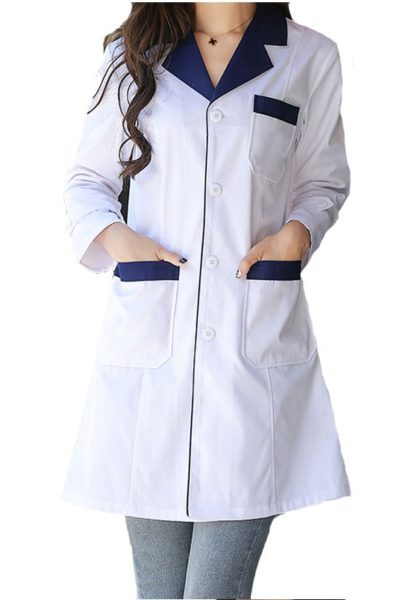 Đồng Phục Bệnh Viện-Đồng Phục Áo Blouse Nữ Màu Trắng Phối Xanh Đen Tay Dài 69