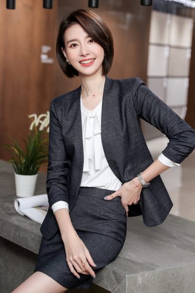 Đồng Phục Nhà Hàng Khách Sạn-Đồng Phục Quản Lý Váy Xám Đen, Vest Xám Đen 94