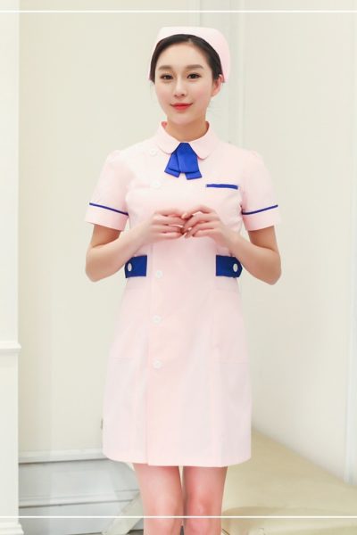 Đồng Phục Bênh Viện-Đồng Phục Áo Blouse Nữ Màu Hồng Phối Xanh Tay Ngắn 39