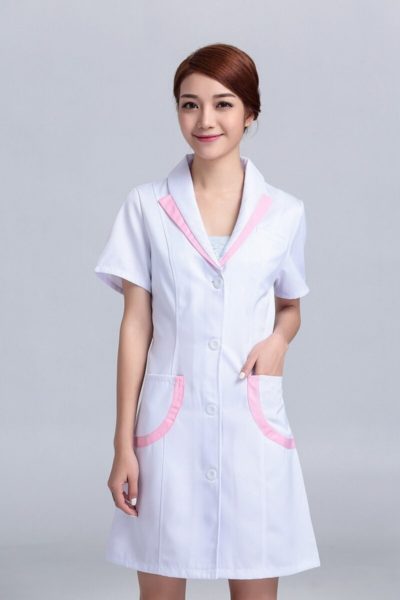 Đồng Phục Bênh Viện-Đồng Phục Áo Blouse Nữ Màu Trắng Phối Hồng Tay Ngắn 44
