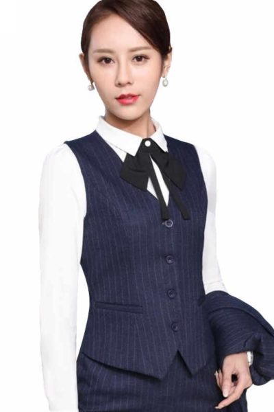 Đồng Phục Công Sở-Áo Gile Nữ Màu Xanh Kẻ Sọc 35