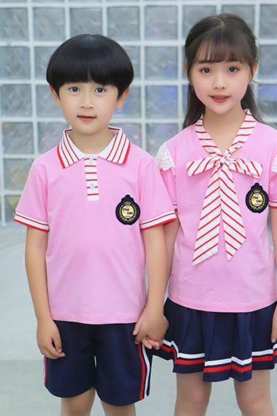 Đồng Phục Học Sinh Sinh Viên-Đồng Phục Học Sinh Cấp Váy, Quần Xanh, Áo Thun Hồng Phối Trắng Đỏ I 46