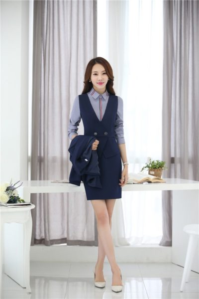 Đồng Phục Nhà Hàng Khách Sạn-Đồng Phục Quản Lý Váy Xanh,Áo Gile Xanh 47