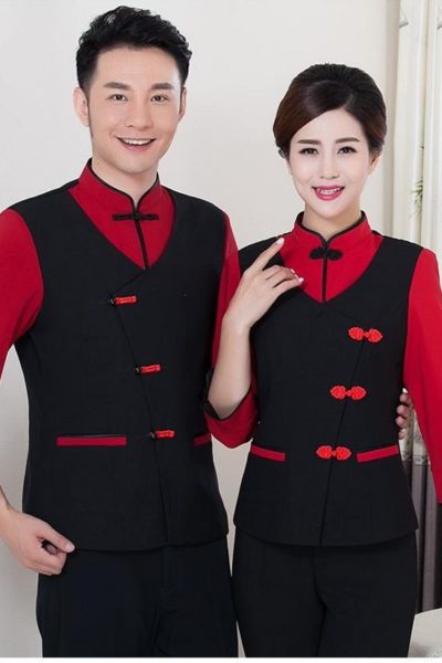 Đồng Phục Nhà Hàng Khách Sạn-Đồng Phục Pha Chế Màu Đen Phối Đỏ 84