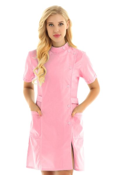 Đồng Phục Bênh Viện-Đồng Phục Áo Blouse Nữ Màu Hồng Tay Ngắn 38