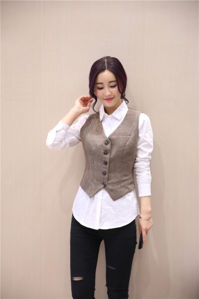 Đồng phục công sở – Áo ghi lê nữ màu nâu 89