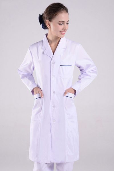 Đồng Phục Bệnh Viện-Đồng Phục Áo Blouse Nữ Màu Trắng Phối Xanh Tay Dài 79