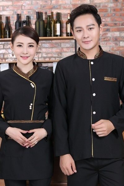 Đồng Phục Nhà Hàng Khách Sạn-Đồng Phục Pha Chế Màu Đen Phối Họa Tiết 51
