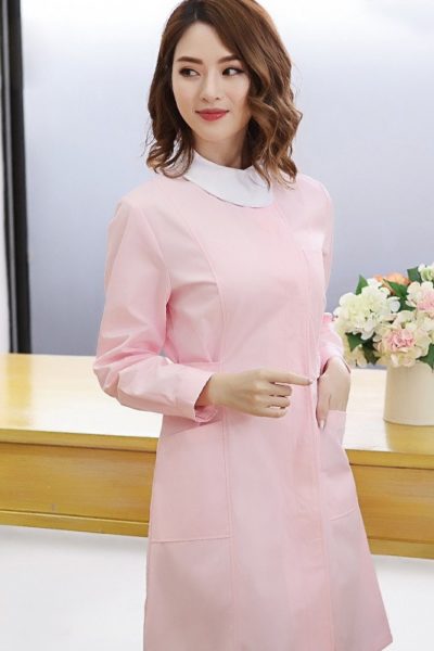 Đồng Phục Bênh Viện-Đồng Phục Y Tá Màu Hồng Phối Trắng Tay Dài 82