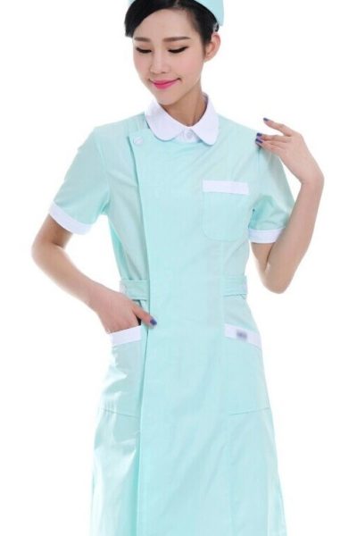 Đồng Phục Bệnh Viện-Đồng Phục Áo Blouse Nữ Màu Xanh Ngọc Phối Trắng Tay Ngắn 57