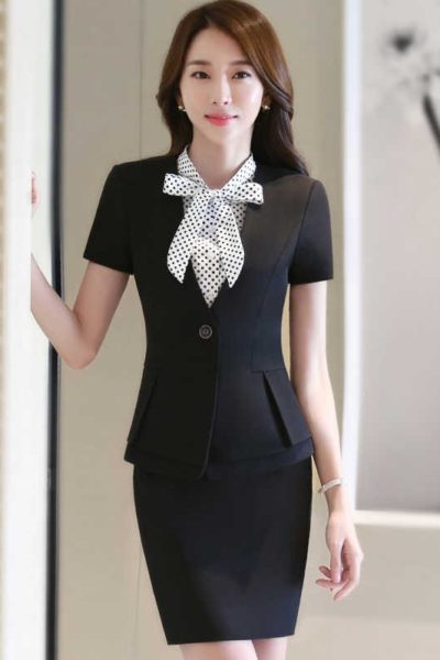 Đồng phục nhà hàng khách sạn – Đồng phục lễ tân màu đen phối nơ cổ 72