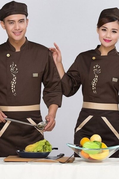 Đồng Phục Nhà Hàng Khách Sạn-Đồng Phục Bếp Màu Nâu Có Họa Tiết 91