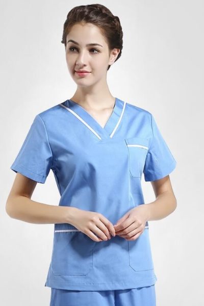 Đồng Phục Bênh Viện-Đồng Phục Y Tá Màu Xanh Phối Trắng Tay Ngắn 73