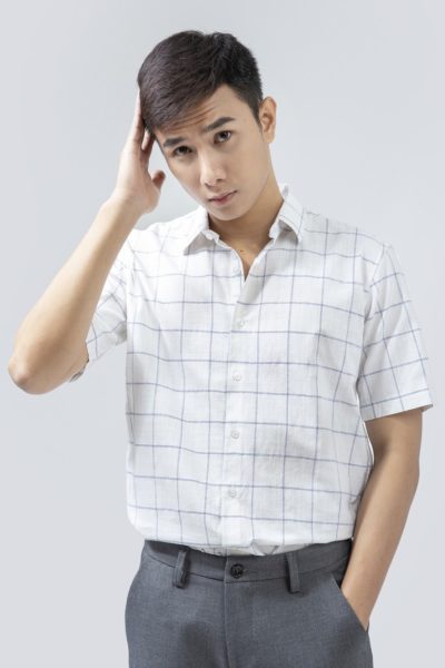 Đồng Phục Công Sở-Áo Sơ Mi Nam Màu Trắng Sọc Xanh 88