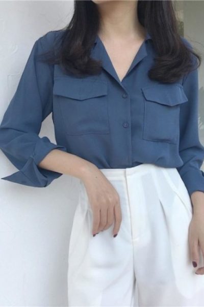 Đồng Phục Công Sở-Áo Sơ Mi Nữ Màu Xanh 69