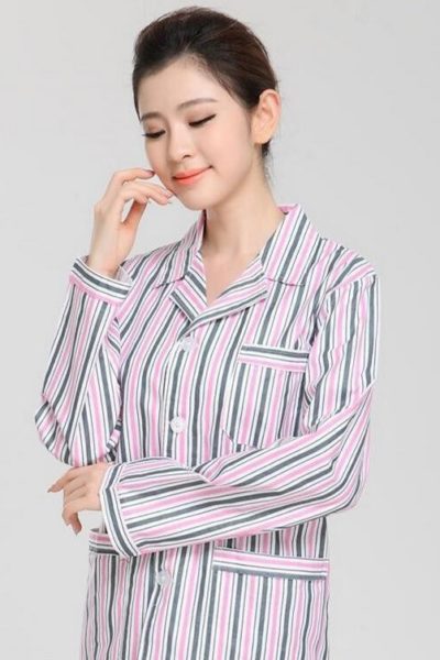 Đồng phục bệnh viện – Đồng phục bệnh nhân dài tay sọc đen hồng 15