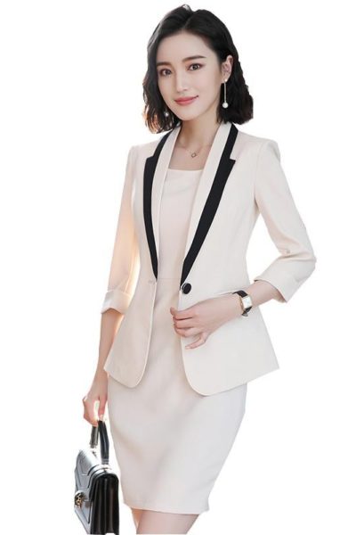 Đồng Phục Công Sở-Áo Vest Nữ Màu Kem Viền Đen 84