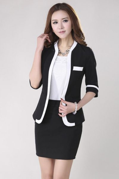 Đồng Phục Công Sở-Áo Vest Nữ Màu Đen Viền Trắng 89